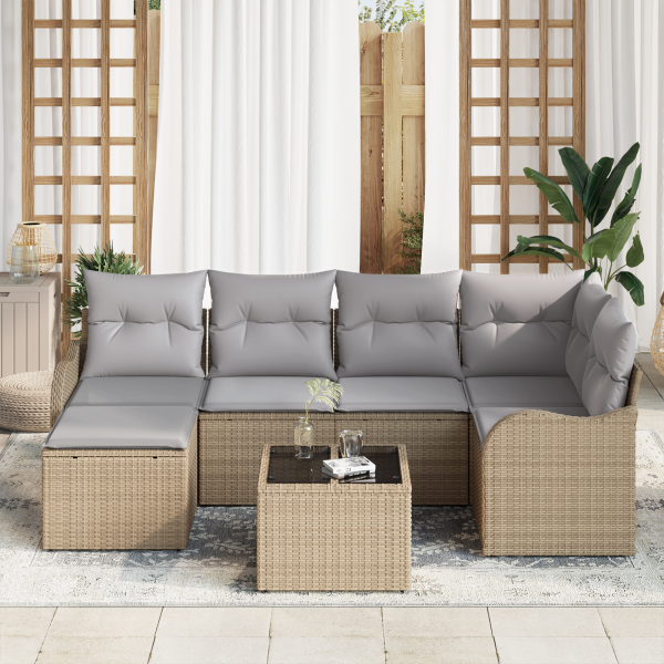 Conjunto de Sofás de Jardim  com Almofadas Preto Rattan Poliéster M 3