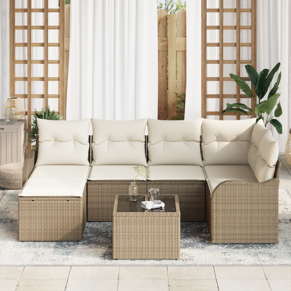 Conjunto de Sofá de Jardim  com Almofadas de Rattan Sintético Marrom M 3