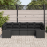 Conjunto de Sofás de Jardim de 7 Peças com Almofadas Preto Rattan Poliéster 1