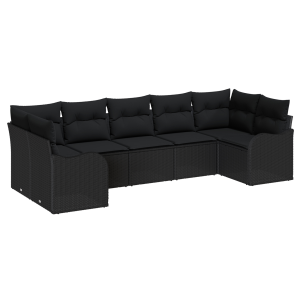 Conjunto de Sofás de Jardim de 7 Peças com Almofadas Preto Rattan Poliéster H