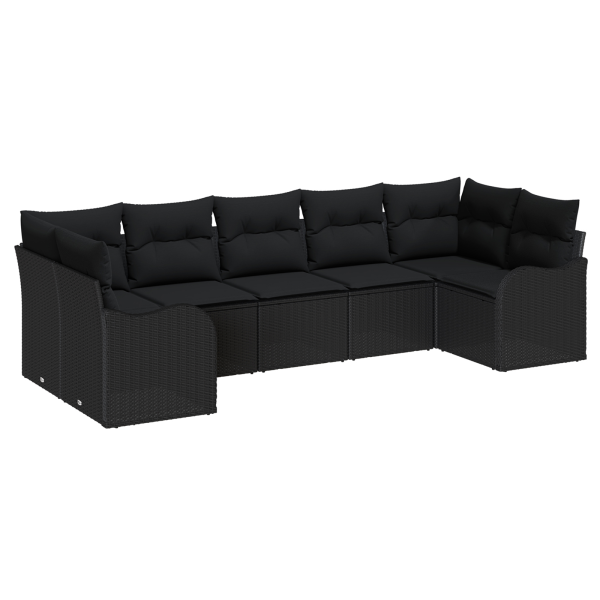 Conjunto de Sofás de Jardim de 7 Peças com Almofadas Preto Rattan Poliéster M 2
