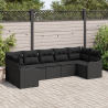 Conjunto de Sofás de Jardim de 7 Peças com Almofadas Preto Rattan Poliéster 3