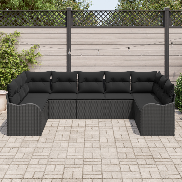Conjunto de Sofás de Jardim  de 9 peças com Almofadas Rattan Polipropileno Preto M 3