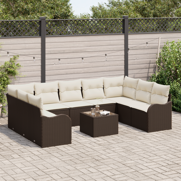Conjunto de Sofá de Jardim  de 9 Peças com Almofadas Cinza Rattan PE M 3