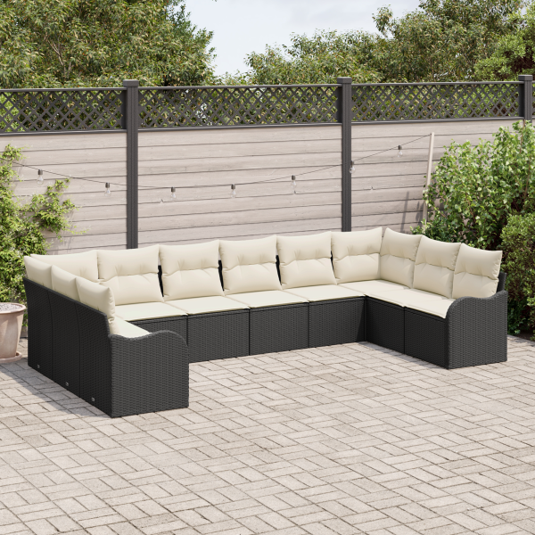 Conjunto de Sofá de Jardim  de 10 Peças com Almofadas de Rattan Preto M 3