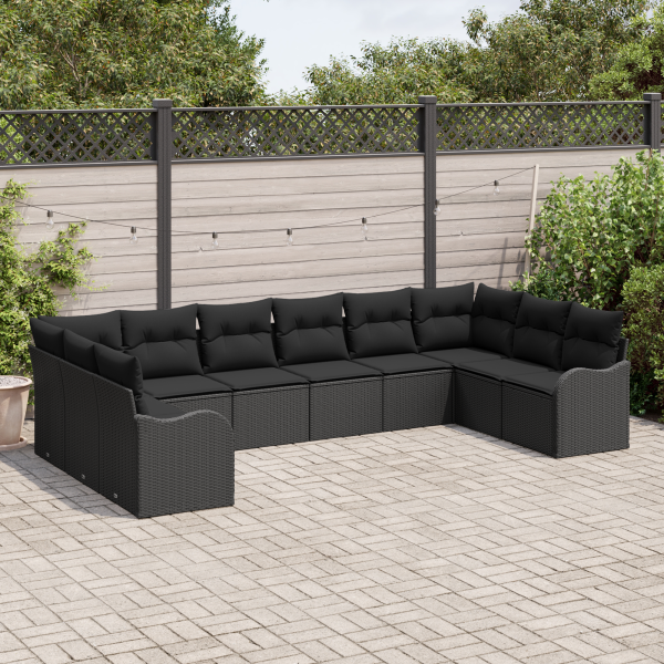 Conjunto de Sofá de Jardim  com Almofadas Preto Vime Sintético M 3