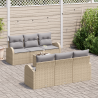 Conjunto de Sofá de Jardim com 7 Peças e Almofadas Beiges em Rattan Sintético 3