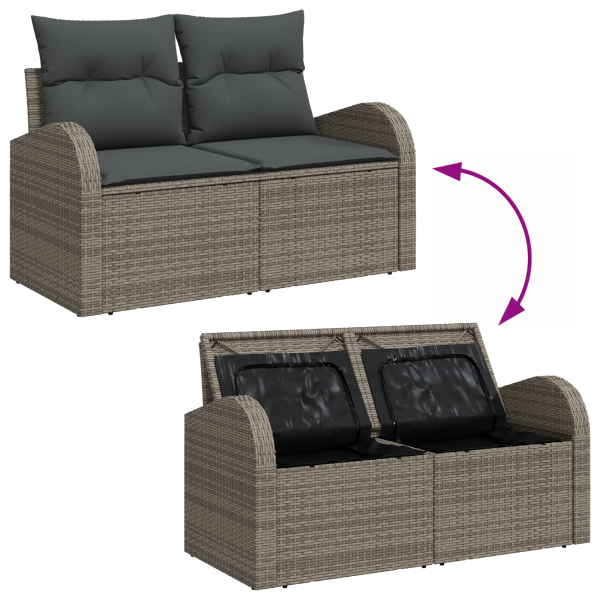 Conjunto de Sofá de Jardín de 7 Piezas con Cojines Gris Poly Rattan M 5