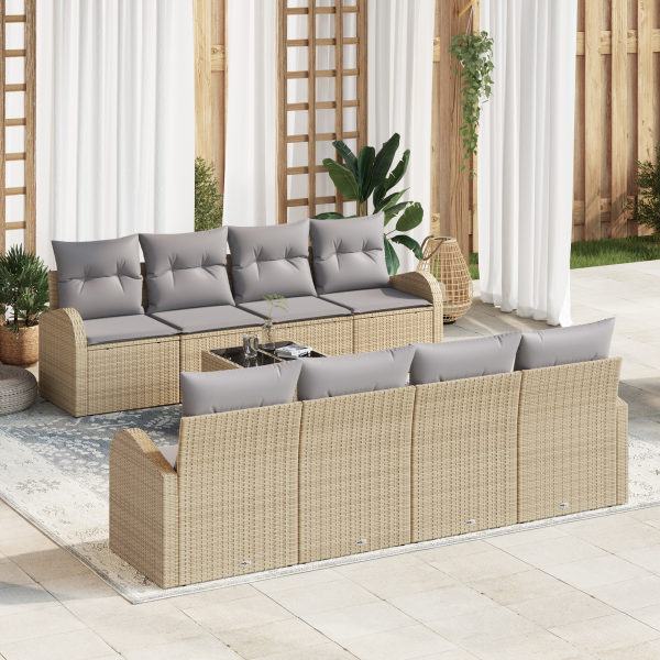 Conjunto de Sofás de Jardín  de 9 Piezas con Cojines Beige Rattan D