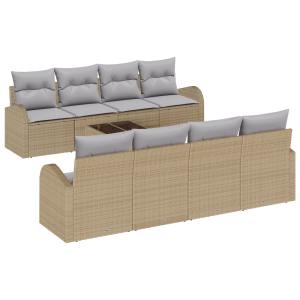 Conjunto de Sofás de Jardín  de 9 Piezas con Cojines Beige Rattan H