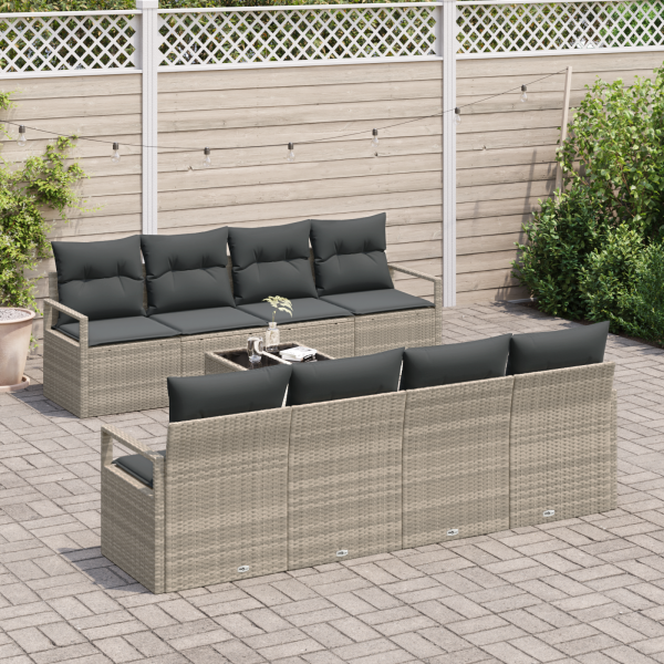 Conjunto de Sofá de Jardim de 9 Peças com Almofadas Cinza Claro de Rattan M 3