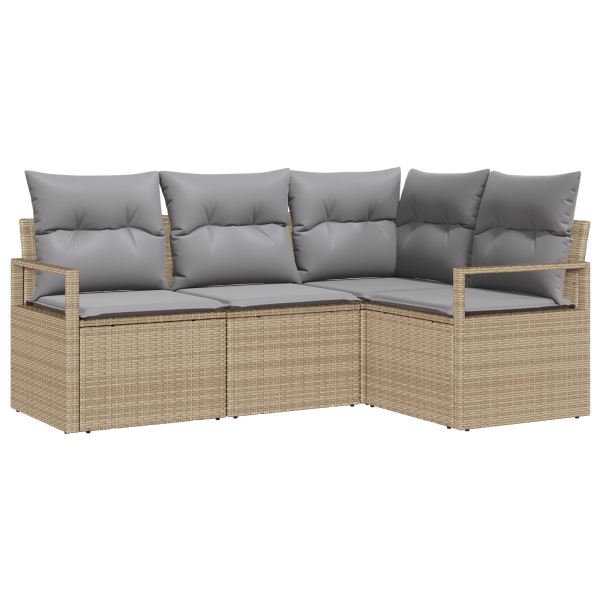 Conjunto de Sofás de Jardim  4 Peças com Almofadas Bege Rattan PE M 2