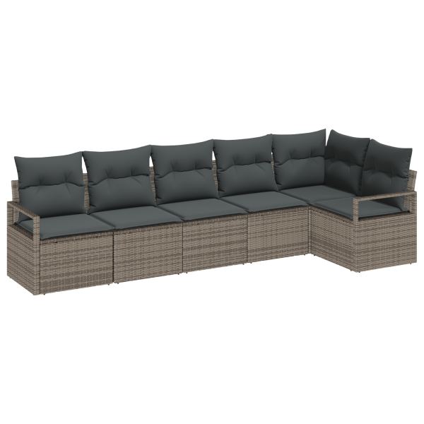 Conjunto de Sofás de Jardim de 6 Peças com Almofadas Cinza Rattan PE M 2