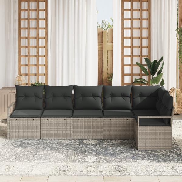 Conjunto de Sofá de Jardim com 6 Peças e Almofadas Cinza Claro Rattan Poliéster M 3
