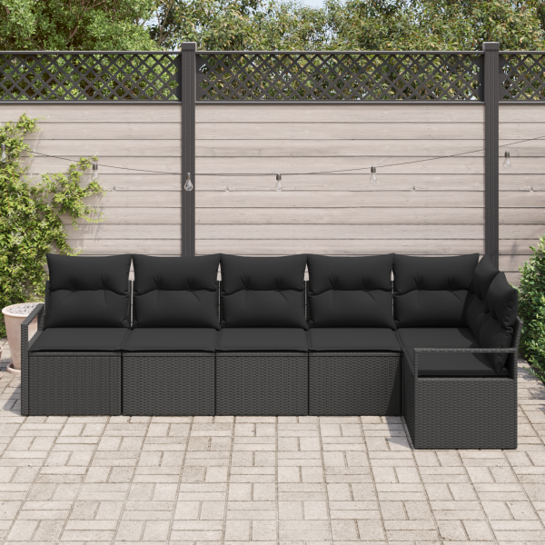 Conjunto de Sofá de Jardim  6 Peças com Almofadas Preto Rattan Polipropileno M 3