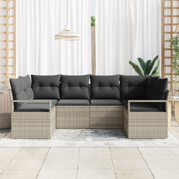 Conjunto de Sofá de Jardim  de 6 peças com almofadas Cinza Claro Rattan M 3