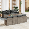 Conjunto de Sofá de Jardim de 9 Peças com Almofadas Rattan Poly Cinza Acácia 1