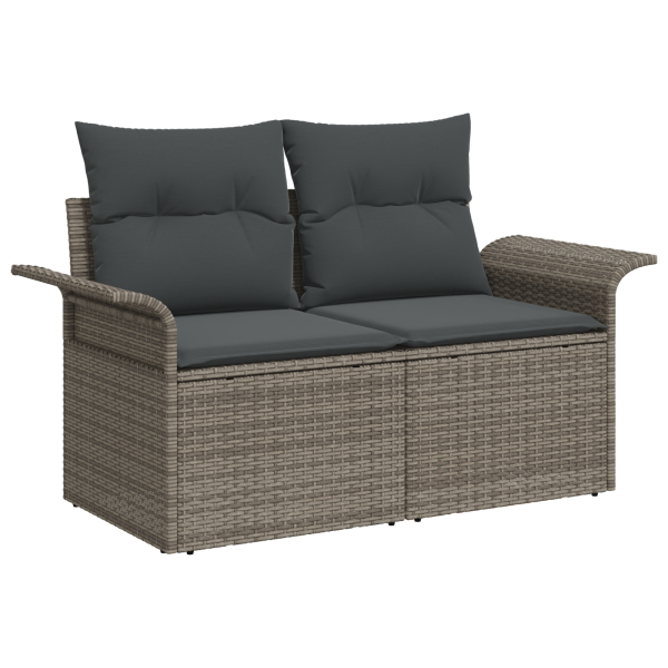 Conjunto de Sofá de Jardim de 9 Peças com Almofadas Rattan Poly Cinza Acácia M 4