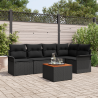 Conjunto de Sofá de Jardim  de 6 Peças com Almofadas Polirattan Preto Acácia 1