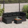 Conjunto de Sofá de Jardim de 7 Peças com Almofadas Preto Polyrattan Acácia 1