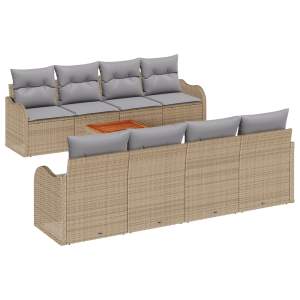 Conjunto de Sofá de Jardim Bege 9 pcs Bege. branco Largo H