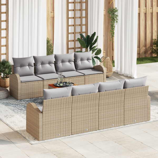 Conjunto de Sofá de Jardín de 9 Piezas con Cojines Beige Ratán Acacia D