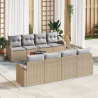 Conjunto de Sofá de Jardín de 9 Piezas con Cojines Beige Ratán Acacia 1