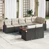 Conjunto de Sofás de Jardín de 9 piezas con Cojines Negro Poliratán Acacia 1