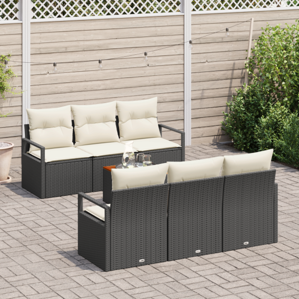 Conjunto de Sofá de Jardim 7 pcs Preto. branco Médio M 3