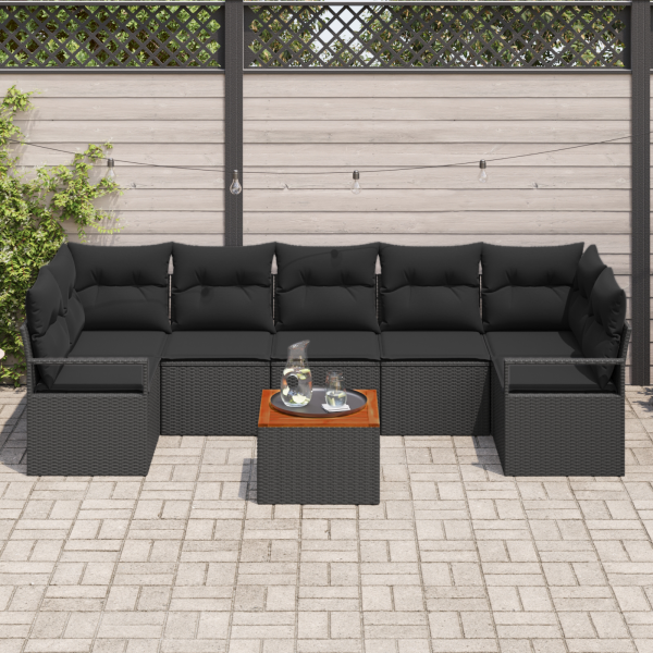 Conjunto de Sofá de Jardim 8 pcs Preto Grande Vime M 3