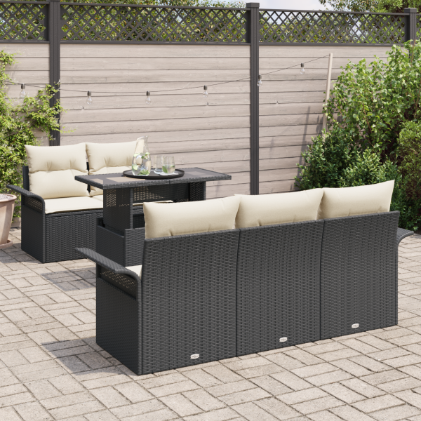 Conjunto de Sofá de Jardim  6 Peças com Almofadas Rattan Preto M 3