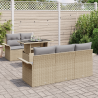 Conjunto de Sofá de Jardim  de 6 Peças com Almofadas Bege Rattan PE 3