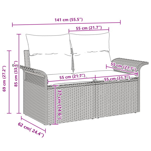Conjunto de Sofás de Jardim de 6 Peças com Almofadas Bege de Rattan Sintético M 5