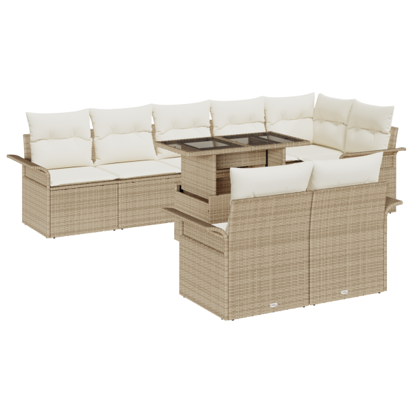 Juego de Sofá de Jardín de 9 Piezas con Cojines Beige de Ratan Poliéster D