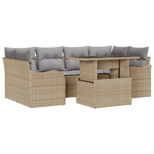 Conjunto de Sofá de Jardim de 7 Peças com Almofadas - Rattan PE Bege M 2