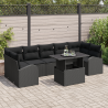 Conjunto de Sofá de Jardim  8 Peças com Almofadas Preto Rattan PE 1