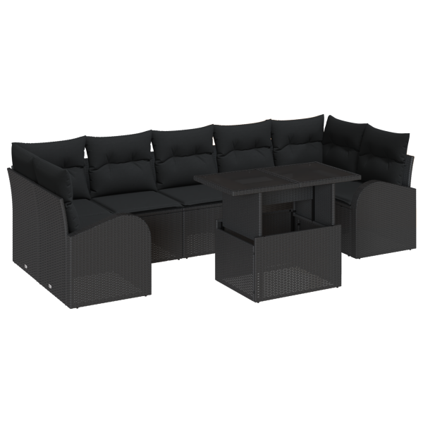 Conjunto de Sofá de Jardim  8 Peças com Almofadas Preto Rattan PE M 2