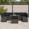 Conjunto de Sofá de Jardim  8 Peças com Almofadas Preto Rattan PE 3