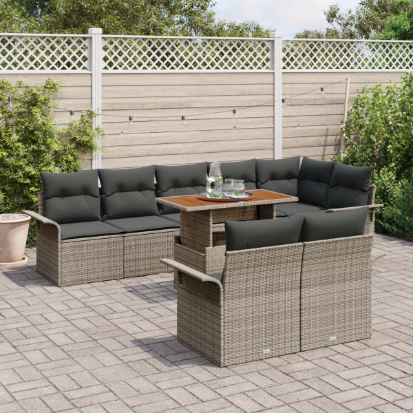 Conjunto de Sofá de Jardim  de 9 Peças com Almofadas Rattan Cinza M 3