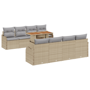 Conjunto de Sofá Jardim 9 Peças com Almofadas Bege Rattan Polimérico H