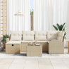 Conjunto de Sofá de Jardim 7 Peças com Almofadas Bege Poliratan 3
