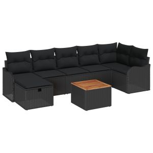 Conjunto de Sofá de Jardim  8 Peças com Almofadas Preto Rattan de Polietileno H