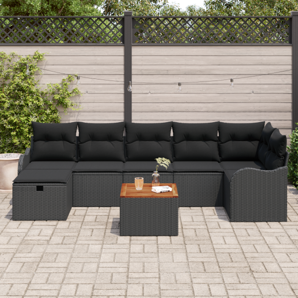 Conjunto de Sofá de Jardim  8 Peças com Almofadas Preto Rattan de Polietileno M 3