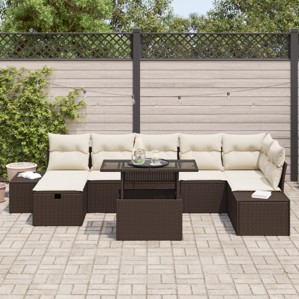 Conjunto de Sofá de Jardim de 8 Peças com Almofadas Castanho Rattan Sintético M 3