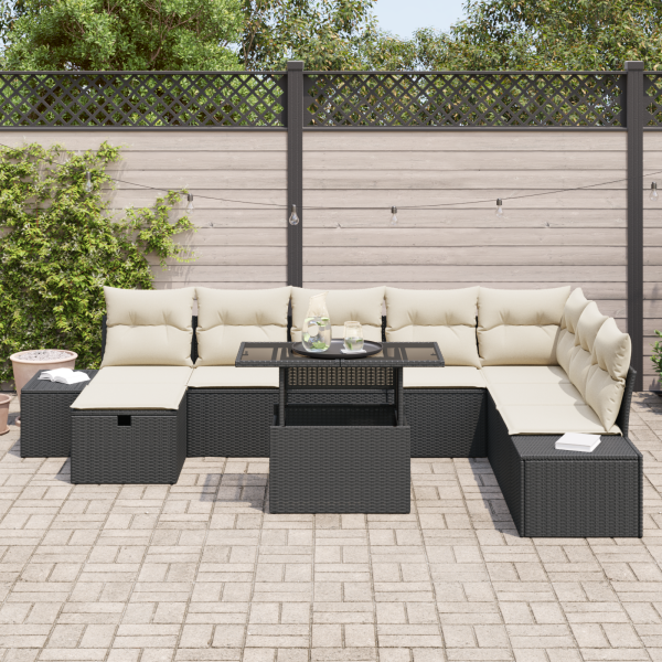 Conjunto de Sofá de Jardim de 9 Peças Preto de Rattan Sintético com Almofadas M 3
