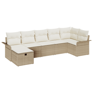 Conjunto de Sofás de Jardín de 7 Piezas con Cojines Beige de Ratán H