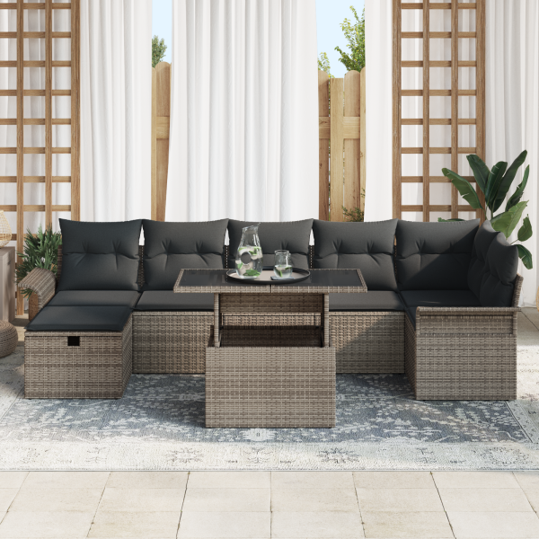 Conjunto de Sofás de Jardim de 8 Peças com Almofadas Cinza Rattan M 3