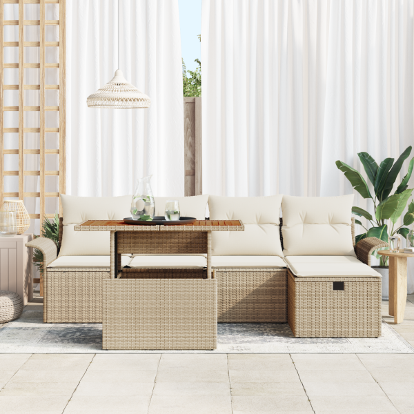 Conjunto de Sofás de Jardim 6 Peças com Almofadas de Rattan Sintético Bege M 3