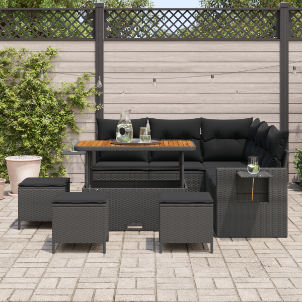 Conjunto de Sofá de Jardim 9 Peças com Almofadas - Rattan Sintético Preto M 3