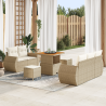 Conjunto de Sofá de Jardín de 8 Piezas con Cojines Beige de Ratán Sintético Acacia 1